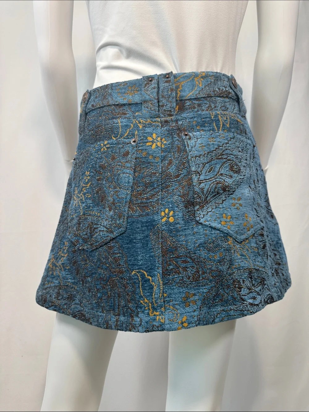 Free People Micah Mini Skirt Blue Jacquard Chenille Brocade Size 2 NWT - Picture 10 of 14